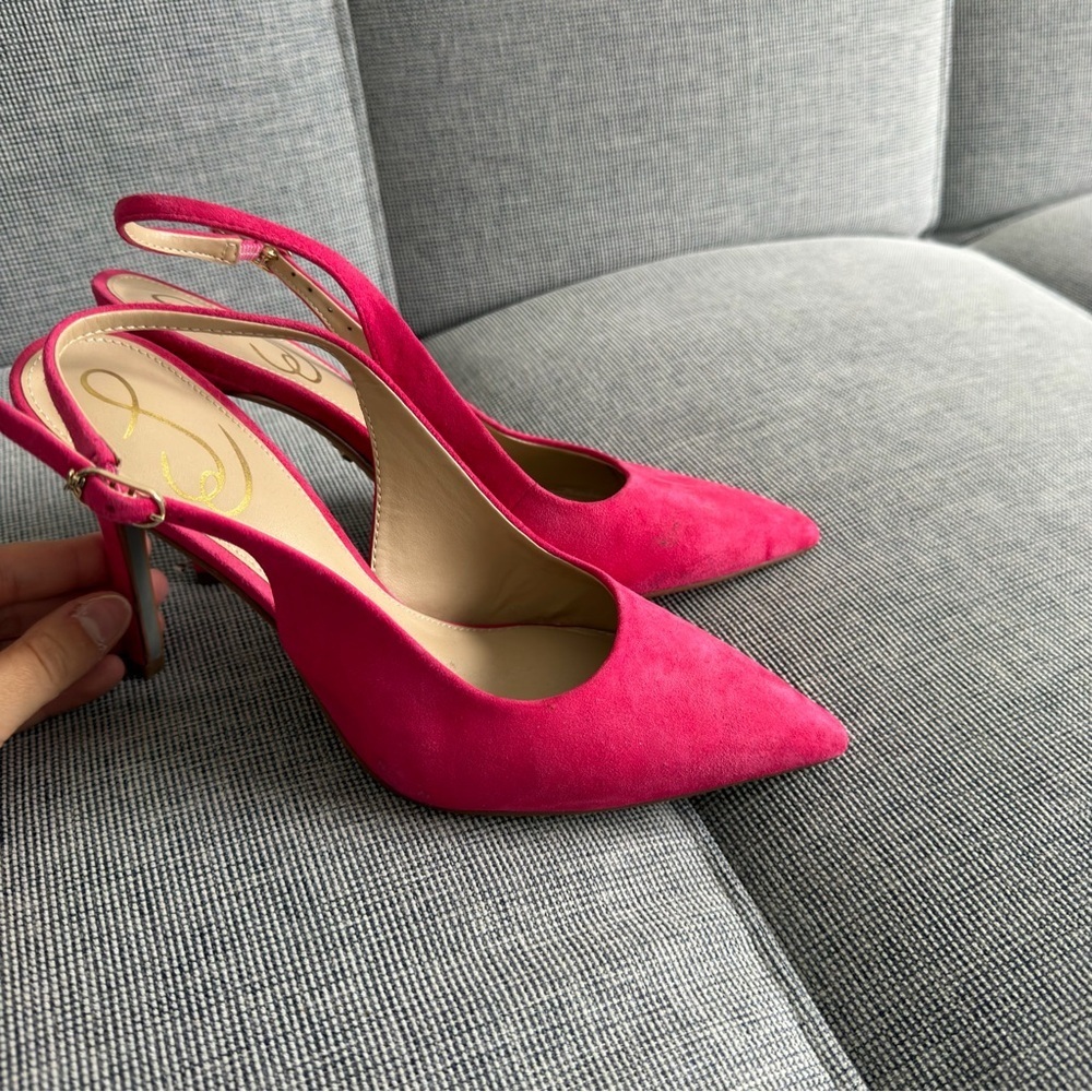 Sam Edelman Hazel Pink Fuchsia Slingback Heels Suede Upper Size 6.5 Women’s - Picture 4 of 6